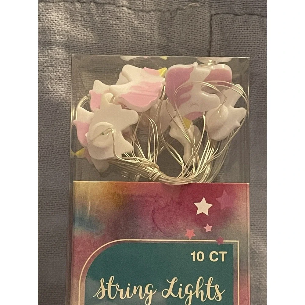 NEW Unicorn String of White LED Fairy Lights‎ 10 Count 3.6 Feet White & Pink